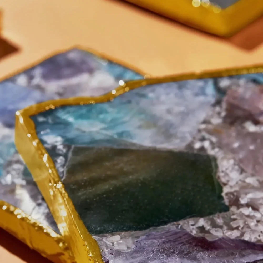 Set of 4 Dyed Agate Gold Edge Coasters